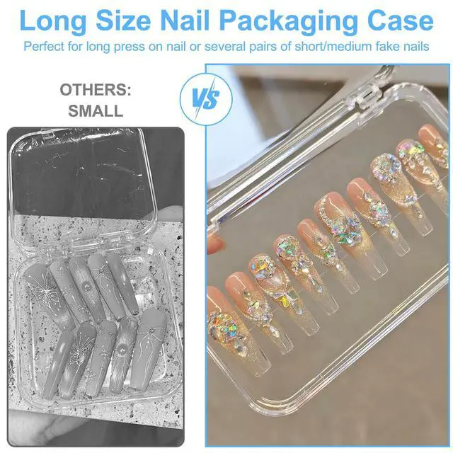 Alt view image 3 of 7 - 14Pcs Press On Nail Packaging Box Large,Press on Nail Storage Boxes for Press Ons Long, fit XL-3XL False Nail Display Cases with 60 Pcs Adhesive Tape, Plastic Clear Box for Fake Nails Storage Business