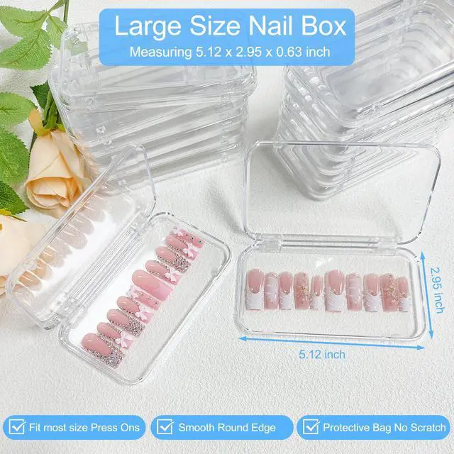 Alt view image 2 of 7 - 14Pcs Press On Nail Packaging Box Large,Press on Nail Storage Boxes for Press Ons Long, fit XL-3XL False Nail Display Cases with 60 Pcs Adhesive Tape, Plastic Clear Box for Fake Nails Storage Business