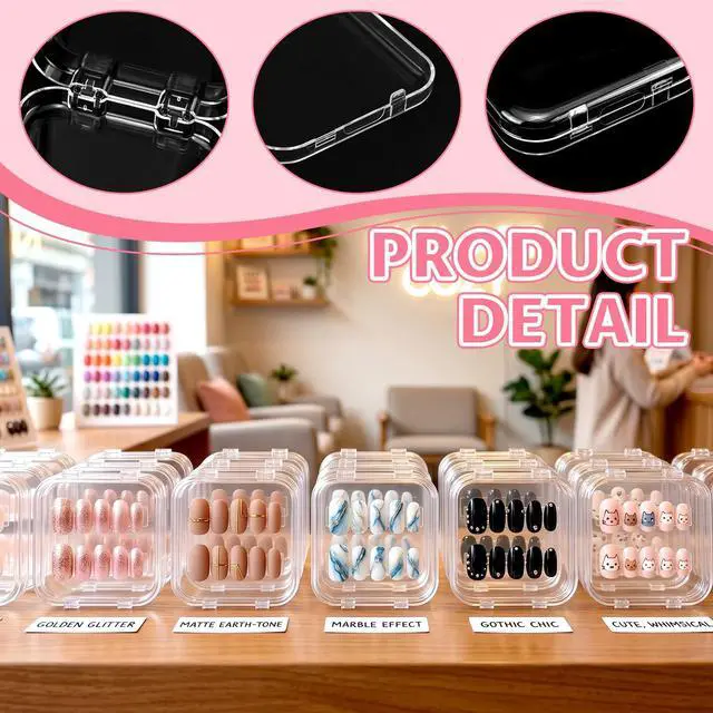 Alt view image 3 of 7 - 22 Pcs Clear Acrylic Press on Nail Box with 72 Pcs Adhesive Double Sided Tape, Fake Nail Storages Case, Transparent Nail Packaging Box for Storage DIY Nail Projects, Nail Display and Nail Salon