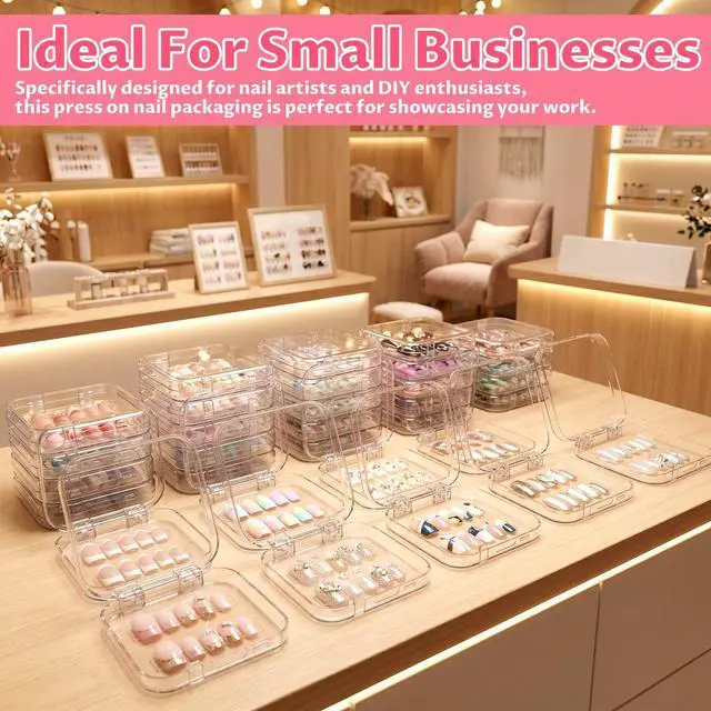 Alt view image 5 of 7 - 22 Pcs Clear Acrylic Press on Nail Box with 72 Pcs Adhesive Double Sided Tape, Fake Nail Storages Case, Transparent Nail Packaging Box for Storage DIY Nail Projects, Nail Display and Nail Salon