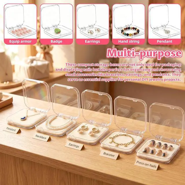 Alt view image 6 of 7 - 22 Pcs Clear Acrylic Press on Nail Box with 72 Pcs Adhesive Double Sided Tape, Fake Nail Storages Case, Transparent Nail Packaging Box for Storage DIY Nail Projects, Nail Display and Nail Salon