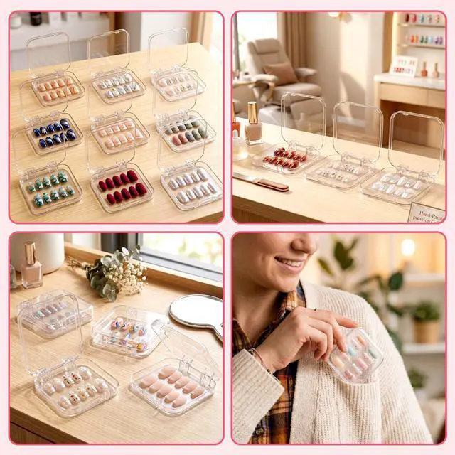 Alt view image 7 of 7 - 22 Pcs Clear Acrylic Press on Nail Box with 72 Pcs Adhesive Double Sided Tape, Fake Nail Storages Case, Transparent Nail Packaging Box for Storage DIY Nail Projects, Nail Display and Nail Salon