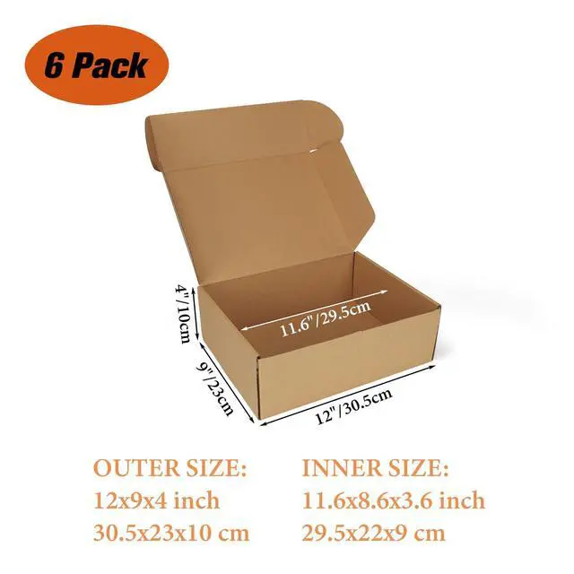 Alt view image 2 of 7 - 6 Pack 12x9x4 inch Cardboard Shipping Boxes, Brown Gift Boxes