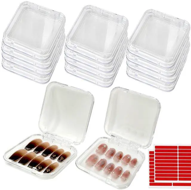 Main image of 14 Pcs Press On Nail Packaging Box Press on Nail Storage Box for Press Ons with 60 Pcs Adhesive Double Sided Tape for Fake Nail Storage Case Nail Display Nail Salon Supplies Nail Art Business (Clear)