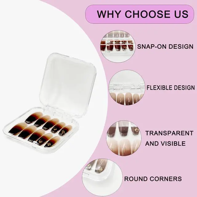 Alt view image 3 of 7 - 14 Pcs Press On Nail Packaging Box Press on Nail Storage Box for Press Ons with 60 Pcs Adhesive Double Sided Tape for Fake Nail Storage Case Nail Display Nail Salon Supplies Nail Art Business (Clear)