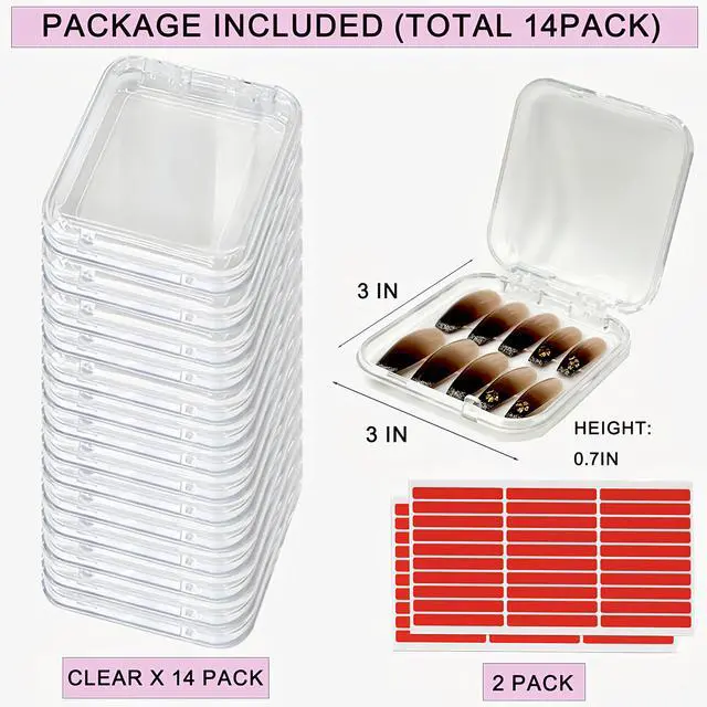 Alt view image 2 of 7 - 14 Pcs Press On Nail Packaging Box Press on Nail Storage Box for Press Ons with 60 Pcs Adhesive Double Sided Tape for Fake Nail Storage Case Nail Display Nail Salon Supplies Nail Art Business (Clear)
