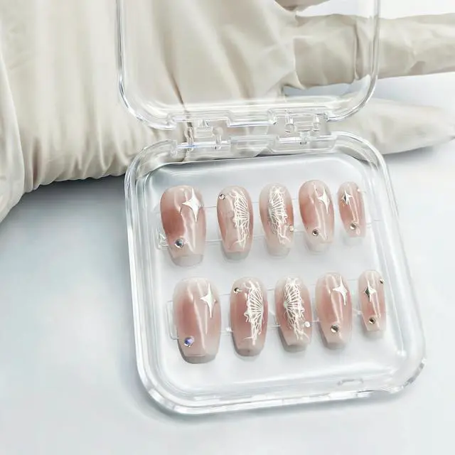 Alt view image 5 of 7 - 14 Pcs Press On Nail Packaging Box Press on Nail Storage Box for Press Ons with 60 Pcs Adhesive Double Sided Tape for Fake Nail Storage Case Nail Display Nail Salon Supplies Nail Art Business (Clear)