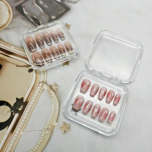 Alt view image 7 of 7 - 14 Pcs Press On Nail Packaging Box Press on Nail Storage Box for Press Ons with 60 Pcs Adhesive Double Sided Tape for Fake Nail Storage Case Nail Display Nail Salon Supplies Nail Art Business (Clear)