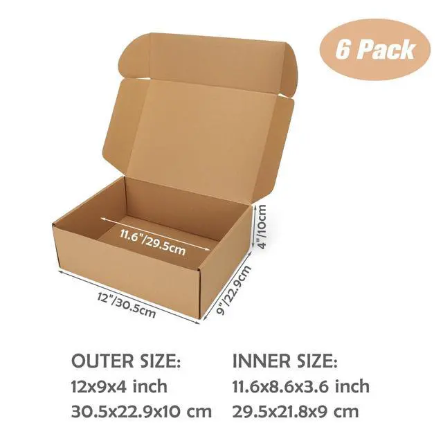Alt view image 2 of 7 - 12x9x4 Shipping Boxes Set of 6, Medium Cardboard Boxes for Packaging, Brown Mailing for Small Business