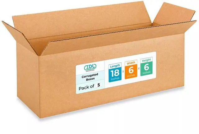 Main image of Long Moving & Shipping Boxes 18 x 6 x 6 inches (5-Pack) - Extra Strength 200 lb vs Regular - Corrugated Moving Boxes for USPS/UPS/FEDEX - Durable Shipping Box - Cardboard Box