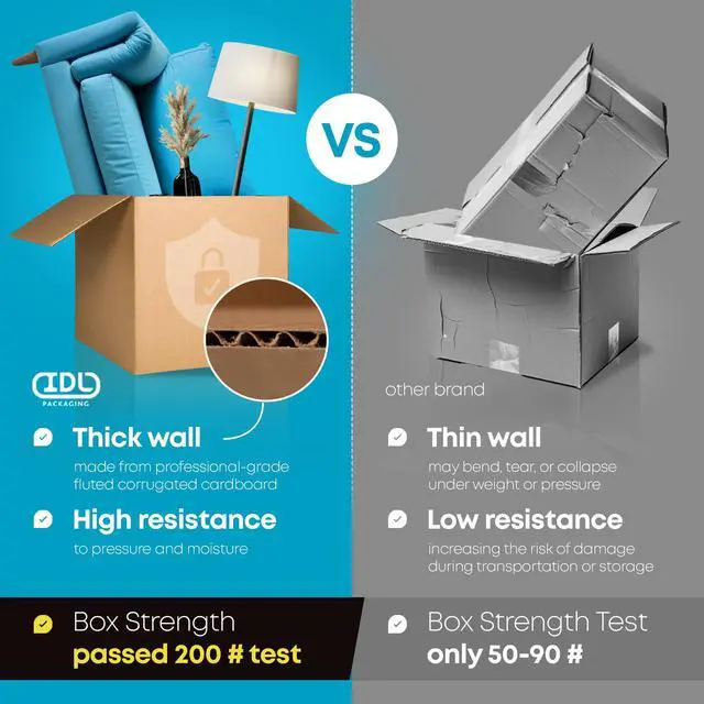 Alt view image 3 of 7 - Long Moving & Shipping Boxes 18 x 6 x 6 inches (5-Pack) - Extra Strength 200 lb vs Regular - Corrugated Moving Boxes for USPS/UPS/FEDEX - Durable Shipping Box - Cardboard Box
