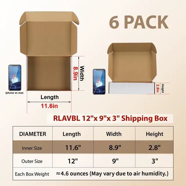 Alt view image 2 of 7 - 12x9x3 Shipping Boxes Set of 6, White Corrugated Cardboard Box for Packing, Mailing, Business