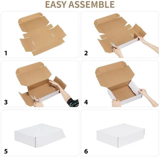 Alt view image 5 of 7 - 12x9x3 Shipping Boxes Set of 6, White Corrugated Cardboard Box for Packing, Mailing, Business