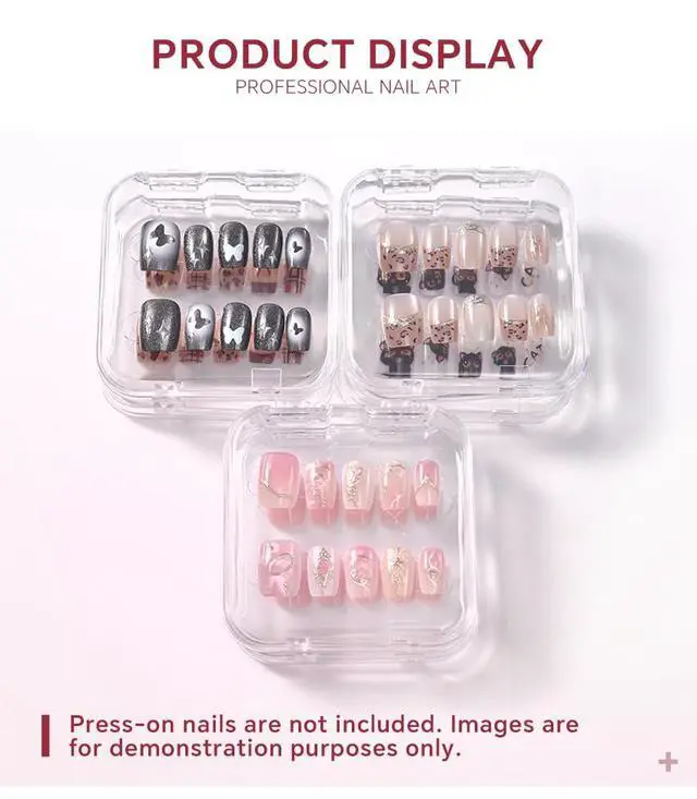 Alt view image 6 of 7 - 6PCS Press on Nail Storage Box, Press On Nail Package Case with 30 PCS Adhesive Double Sided Tape Organizer Nail Case Acrylic Fake Nail Display Container Artificial False Nail Packaging Box