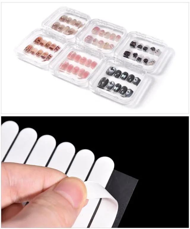 Alt view image 7 of 7 - 6PCS Press on Nail Storage Box, Press On Nail Package Case with 30 PCS Adhesive Double Sided Tape Organizer Nail Case Acrylic Fake Nail Display Container Artificial False Nail Packaging Box