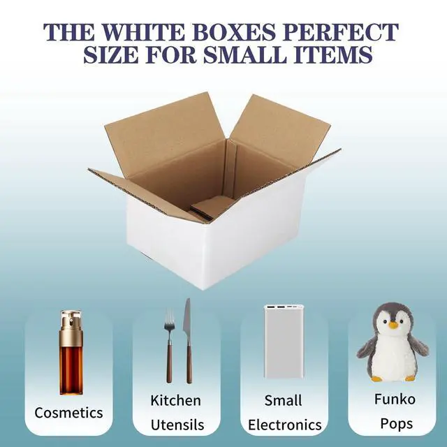 Alt view image 4 of 6 - Shipping Boxes 8X6X4 Set of 18, Double Wall White Corrugated Cardboard Box for Mailing Business Packaging Storage Crafts Gifts