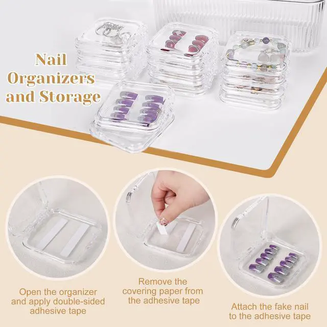 Alt view image 3 of 7 - Press On Nail Organizer 14 PCS Clear Press On Nail Storage Boxes and 1 Big Storage box with 60 Pcs Adhesive Double Sided Tape,Press On Nail Packaging for Fake Nail Storage Nail Display Nail Salon.