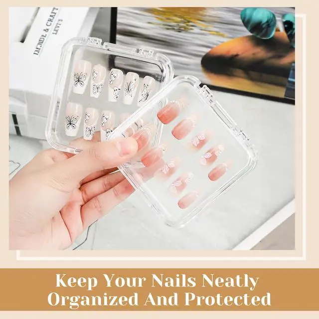 Alt view image 4 of 7 - Press On Nail Organizer 14 PCS Clear Press On Nail Storage Boxes and 1 Big Storage box with 60 Pcs Adhesive Double Sided Tape,Press On Nail Packaging for Fake Nail Storage Nail Display Nail Salon.