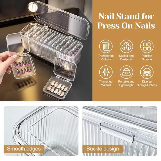 Alt view image 7 of 7 - Press On Nail Organizer 14 PCS Clear Press On Nail Storage Boxes and 1 Big Storage box with 60 Pcs Adhesive Double Sided Tape,Press On Nail Packaging for Fake Nail Storage Nail Display Nail Salon.