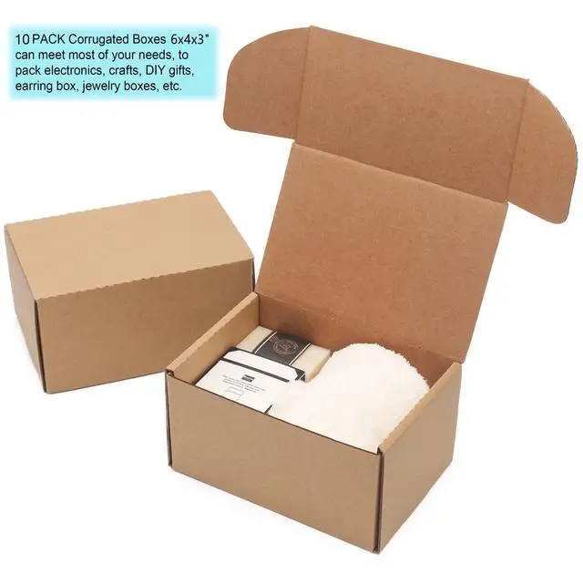 Alt view image 4 of 7 - 10 Pack Small Shipping Boxes 6x4x3'' Corrugated Small Cardboard Boxes for Shipping, Recyclable Packaging Boxes for Business, Mailer, Gift Packing, Crafts Packing, Jewelry Box, Brown