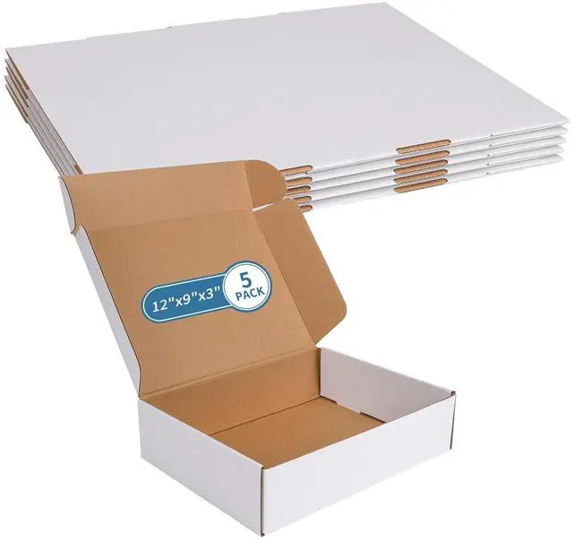 Main image of 12" x 9" x 3" White Corrugated Cardboard Shipping Boxes Set of 5