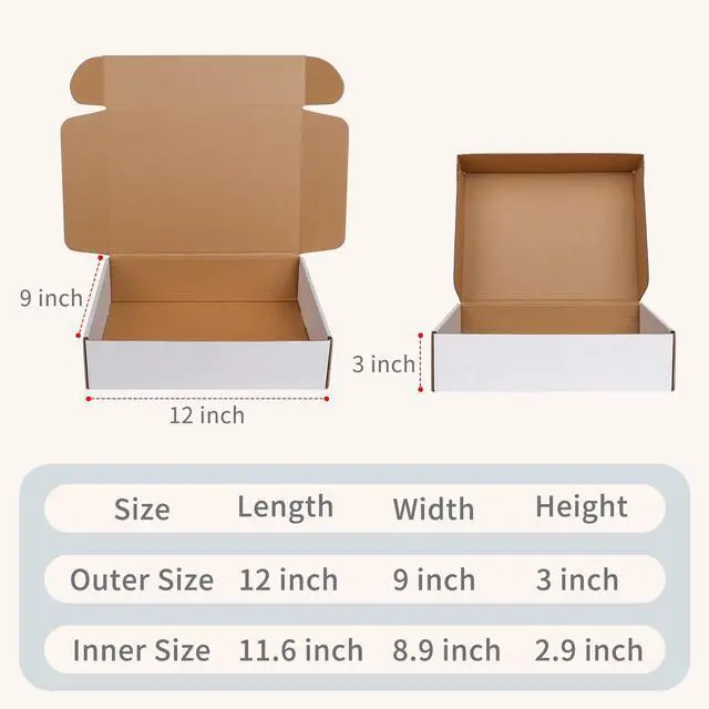 Alt view image 2 of 7 - 12" x 9" x 3" White Corrugated Cardboard Shipping Boxes Set of 5