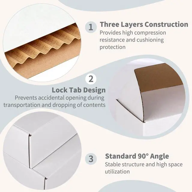 Alt view image 3 of 7 - 12" x 9" x 3" White Corrugated Cardboard Shipping Boxes Set of 5