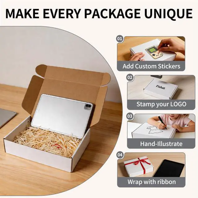 Alt view image 5 of 7 - 12" x 9" x 3" White Corrugated Cardboard Shipping Boxes Set of 5