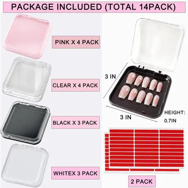 Alt view image 2 of 7 - 14 Pcs Press On Nail Packaging Box Press on Nail Storage Box for Press Ons with 60 Pcs Adhesive Double Sided Tape for Fake Nail Storage Case Nail Display Nail Salon Supplies Nail Art Nail Business
