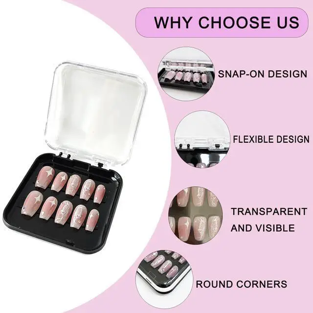 Alt view image 3 of 7 - 14 Pcs Press On Nail Packaging Box Press on Nail Storage Box for Press Ons with 60 Pcs Adhesive Double Sided Tape for Fake Nail Storage Case Nail Display Nail Salon Supplies Nail Art Nail Business