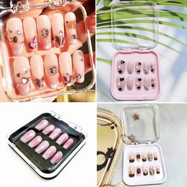 Alt view image 6 of 7 - 14 Pcs Press On Nail Packaging Box Press on Nail Storage Box for Press Ons with 60 Pcs Adhesive Double Sided Tape for Fake Nail Storage Case Nail Display Nail Salon Supplies Nail Art Nail Business