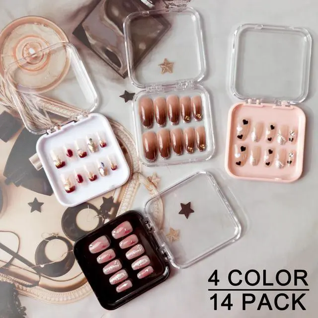 Alt view image 5 of 7 - 14 Pcs Press On Nail Packaging Box Press on Nail Storage Box for Press Ons with 60 Pcs Adhesive Double Sided Tape for Fake Nail Storage Case Nail Display Nail Salon Supplies Nail Art Nail Business