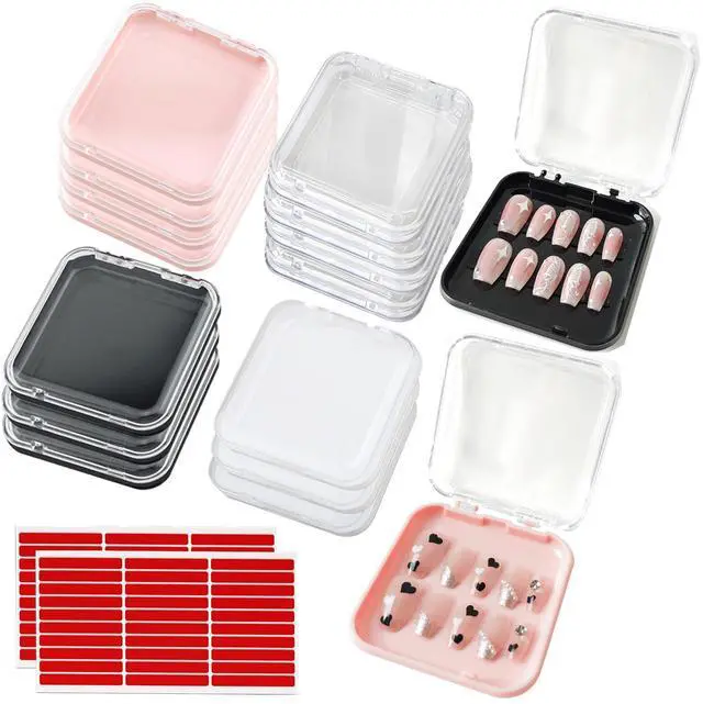 Main image of 14 Pcs Press On Nail Packaging Box Press on Nail Storage Box for Press Ons with 60 Pcs Adhesive Double Sided Tape for Fake Nail Storage Case Nail Display Nail Salon Supplies Nail Art Nail Business