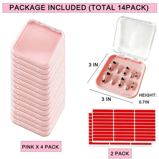 Alt view image 2 of 7 - 14 Pcs Press On Nail Packaging Box Press on Nail Storage Box for Press Ons with 60 Pcs Adhesive Double Sided Tape for Fake Nail Storage Case Nail Display Nail Salon Supplies Nail Art Business (Pink)