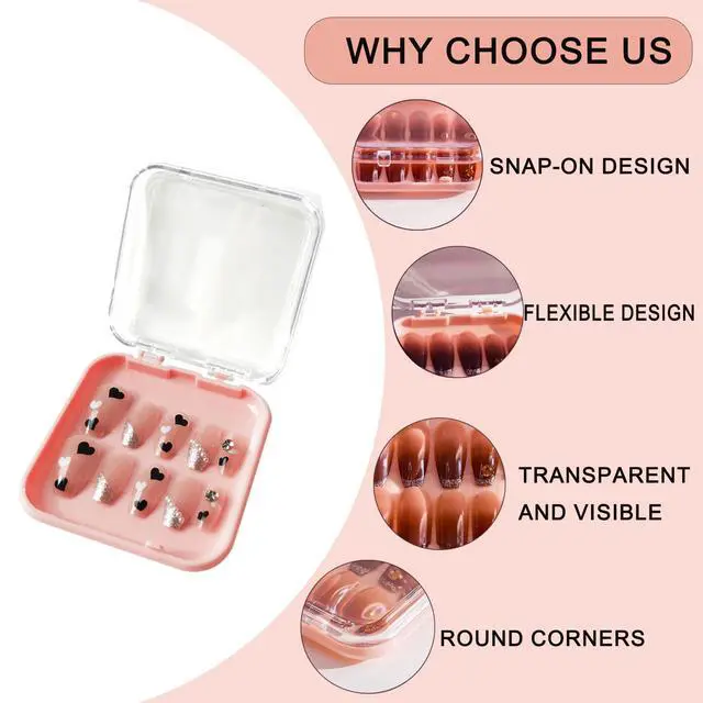 Alt view image 3 of 7 - 14 Pcs Press On Nail Packaging Box Press on Nail Storage Box for Press Ons with 60 Pcs Adhesive Double Sided Tape for Fake Nail Storage Case Nail Display Nail Salon Supplies Nail Art Business (Pink)