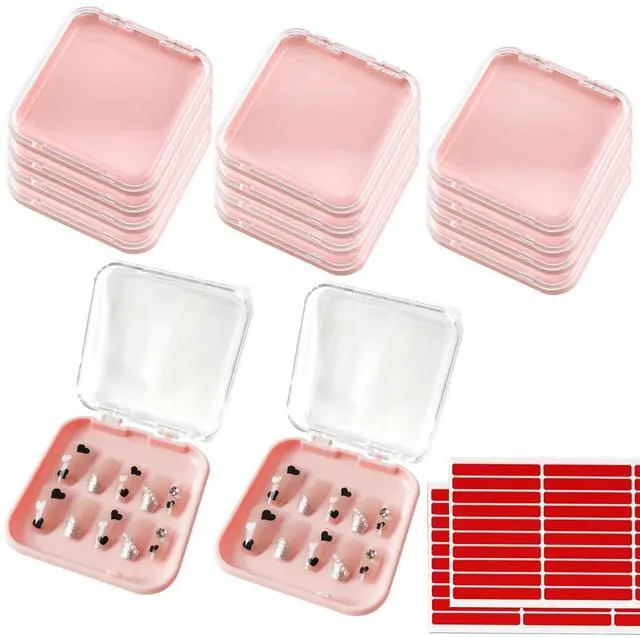 Main image of 14 Pcs Press On Nail Packaging Box Press on Nail Storage Box for Press Ons with 60 Pcs Adhesive Double Sided Tape for Fake Nail Storage Case Nail Display Nail Salon Supplies Nail Art Business (Pink)