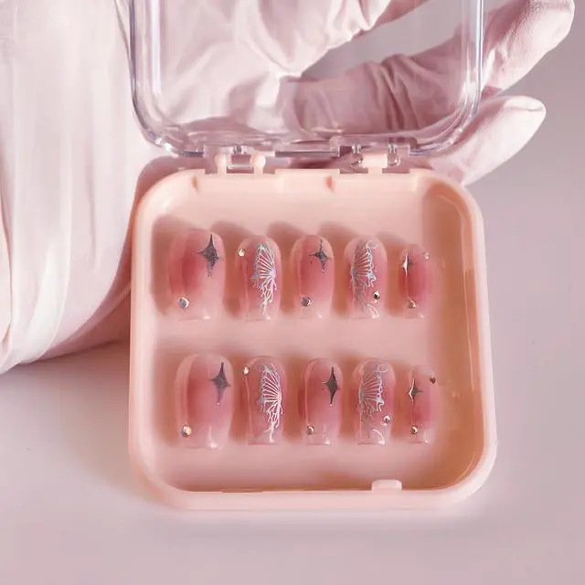 Alt view image 4 of 7 - 14 Pcs Press On Nail Packaging Box Press on Nail Storage Box for Press Ons with 60 Pcs Adhesive Double Sided Tape for Fake Nail Storage Case Nail Display Nail Salon Supplies Nail Art Business (Pink)