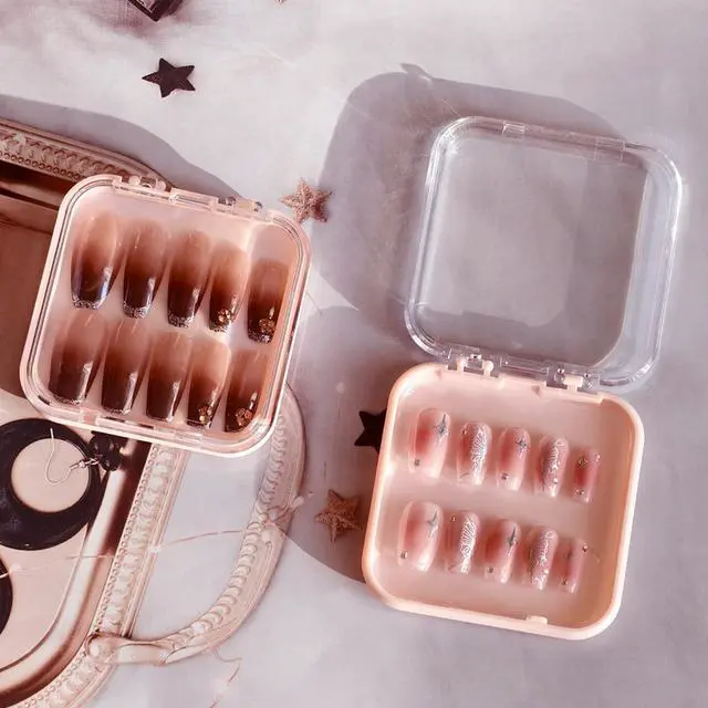 Alt view image 5 of 7 - 14 Pcs Press On Nail Packaging Box Press on Nail Storage Box for Press Ons with 60 Pcs Adhesive Double Sided Tape for Fake Nail Storage Case Nail Display Nail Salon Supplies Nail Art Business (Pink)