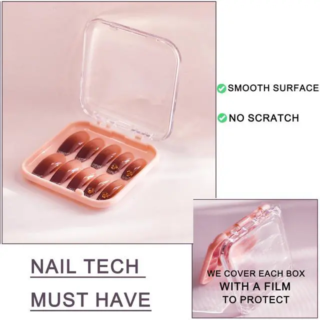 Alt view image 6 of 7 - 14 Pcs Press On Nail Packaging Box Press on Nail Storage Box for Press Ons with 60 Pcs Adhesive Double Sided Tape for Fake Nail Storage Case Nail Display Nail Salon Supplies Nail Art Business (Pink)