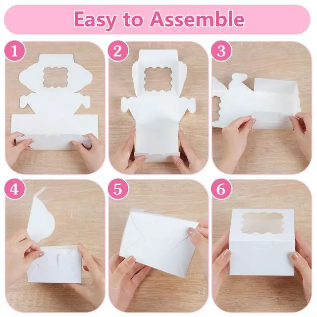 Alt view image 4 of 7 - 26pcs White Cookie Boxes with Window, 4x4x2.5 Inches Small Bakery Boxes with 36pcs Stickers, for Mini Cake Cookies Treat Dessert Pastry Donuts Macaroon Strawberries Chocolate Cupcakes Candy