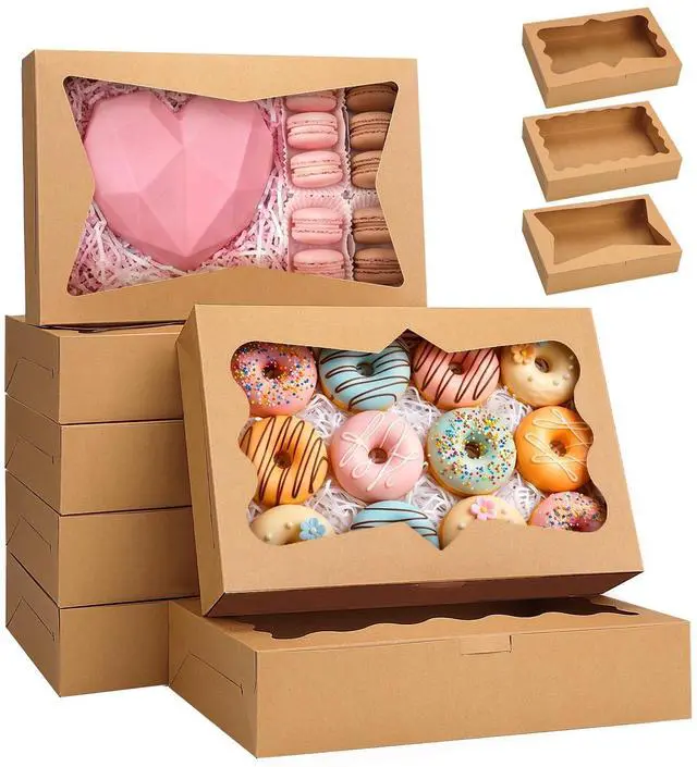 Main image of 7pcs Cookie Boxes with 3 Style Window,12x8x2.5 In Brown Bakery Boxes