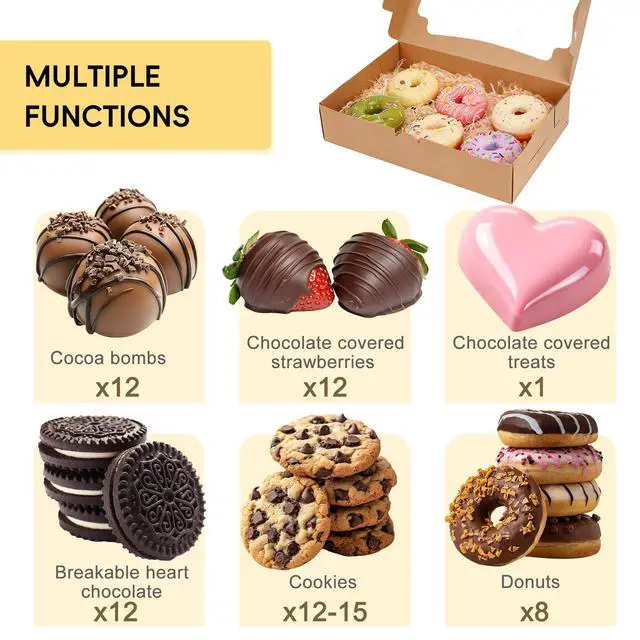 Alt view image 4 of 7 - 7pcs Cookie Boxes with 3 Style Window,12x8x2.5 In Brown Bakery Boxes