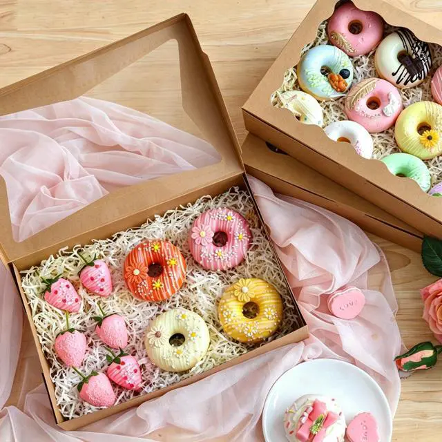 Alt view image 6 of 7 - 7pcs Cookie Boxes with 3 Style Window,12x8x2.5 In Brown Bakery Boxes
