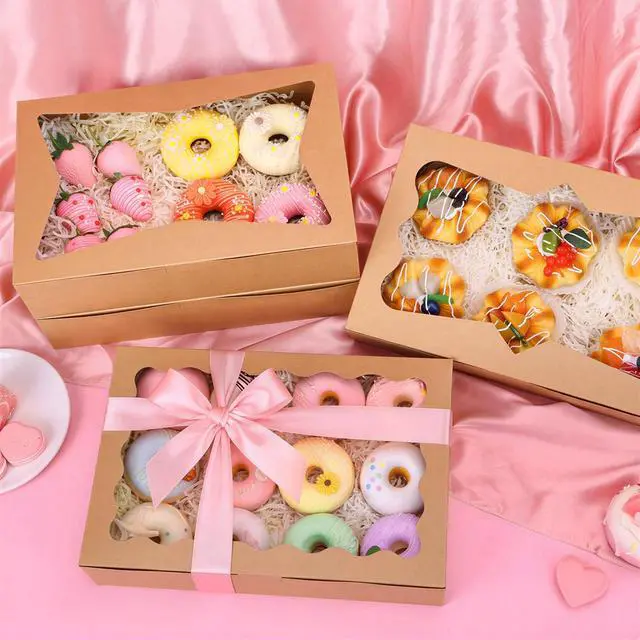 Alt view image 5 of 7 - 7pcs Cookie Boxes with 3 Style Window,12x8x2.5 In Brown Bakery Boxes