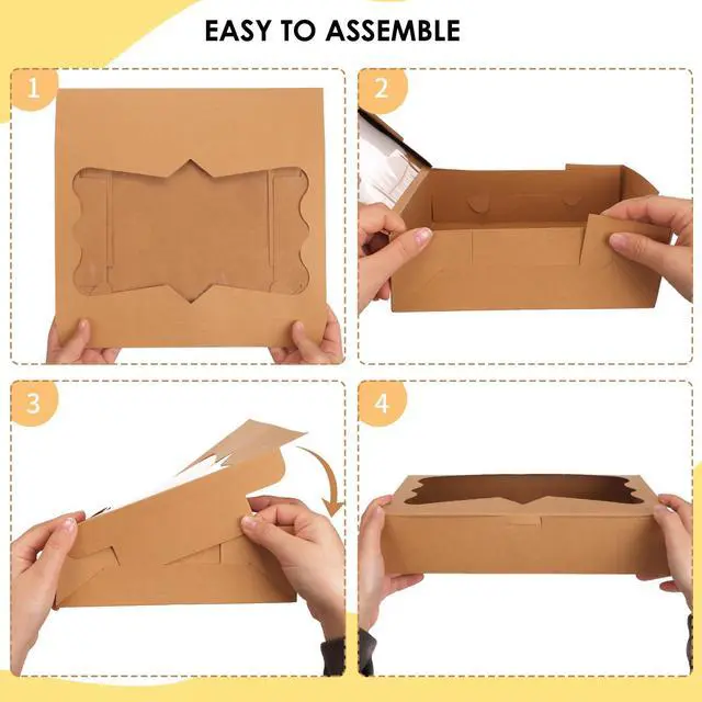 Alt view image 3 of 7 - 7pcs Cookie Boxes with 3 Style Window,12x8x2.5 In Brown Bakery Boxes