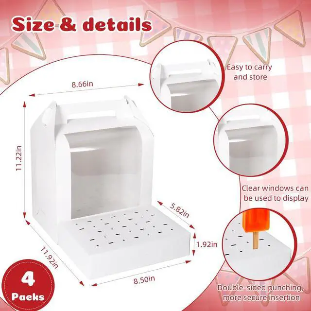 Alt view image 2 of 7 - Portable Cake Pop Holder Boxes: 4Pcs Cake Packaging Containers with Clear Window - Lollipop Display Boxes for Weddings Baby Showers Birthday Parties