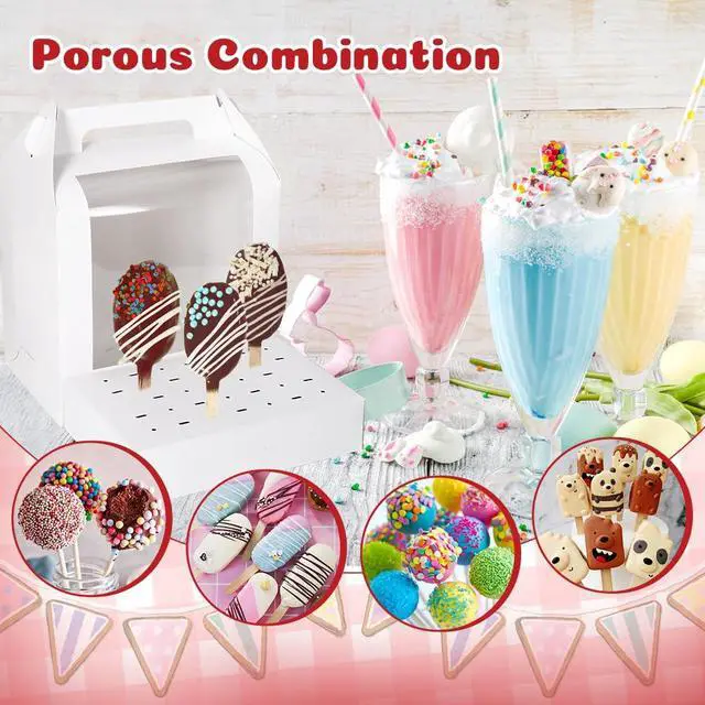 Alt view image 3 of 7 - Portable Cake Pop Holder Boxes: 4Pcs Cake Packaging Containers with Clear Window - Lollipop Display Boxes for Weddings Baby Showers Birthday Parties
