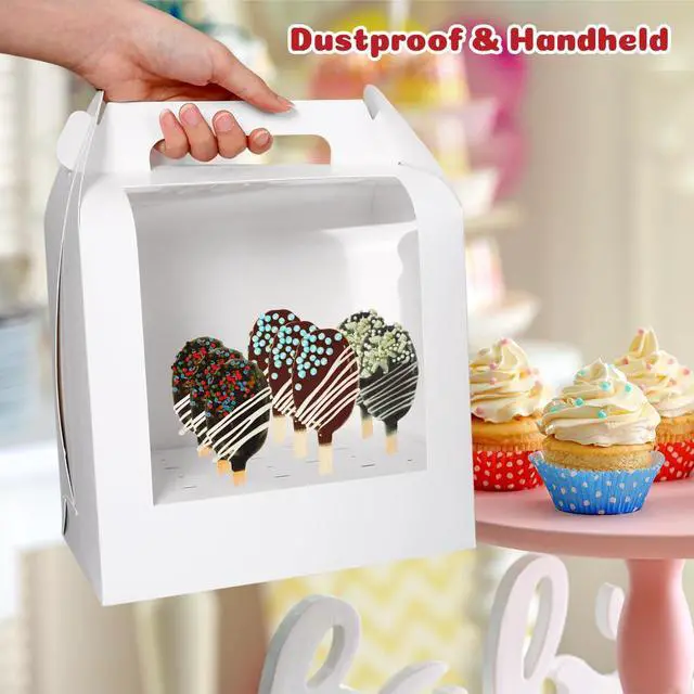 Alt view image 4 of 7 - Portable Cake Pop Holder Boxes: 4Pcs Cake Packaging Containers with Clear Window - Lollipop Display Boxes for Weddings Baby Showers Birthday Parties