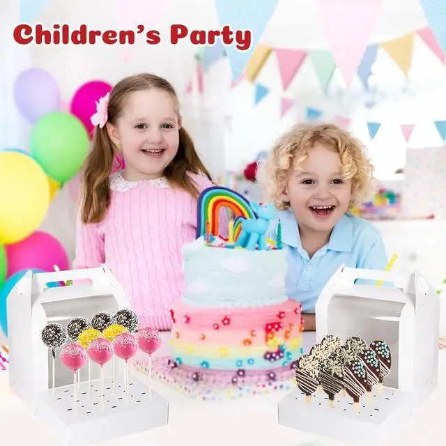 Alt view image 5 of 7 - Portable Cake Pop Holder Boxes: 4Pcs Cake Packaging Containers with Clear Window - Lollipop Display Boxes for Weddings Baby Showers Birthday Parties