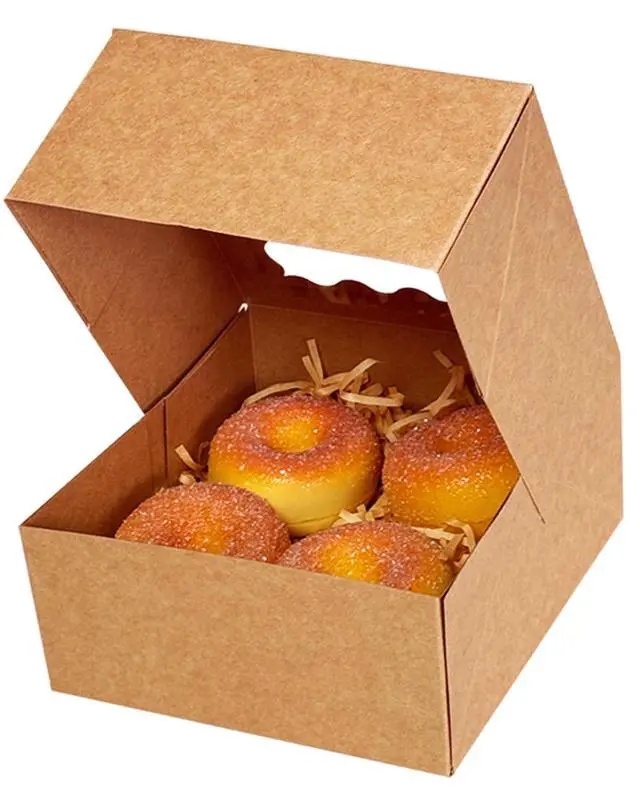 Alt view image 2 of 7 - Auto-pop up 6x6x3 Inch Brown Cookie Box with Window 30Pcs Pastry Macaron Bakery Box For Packaging